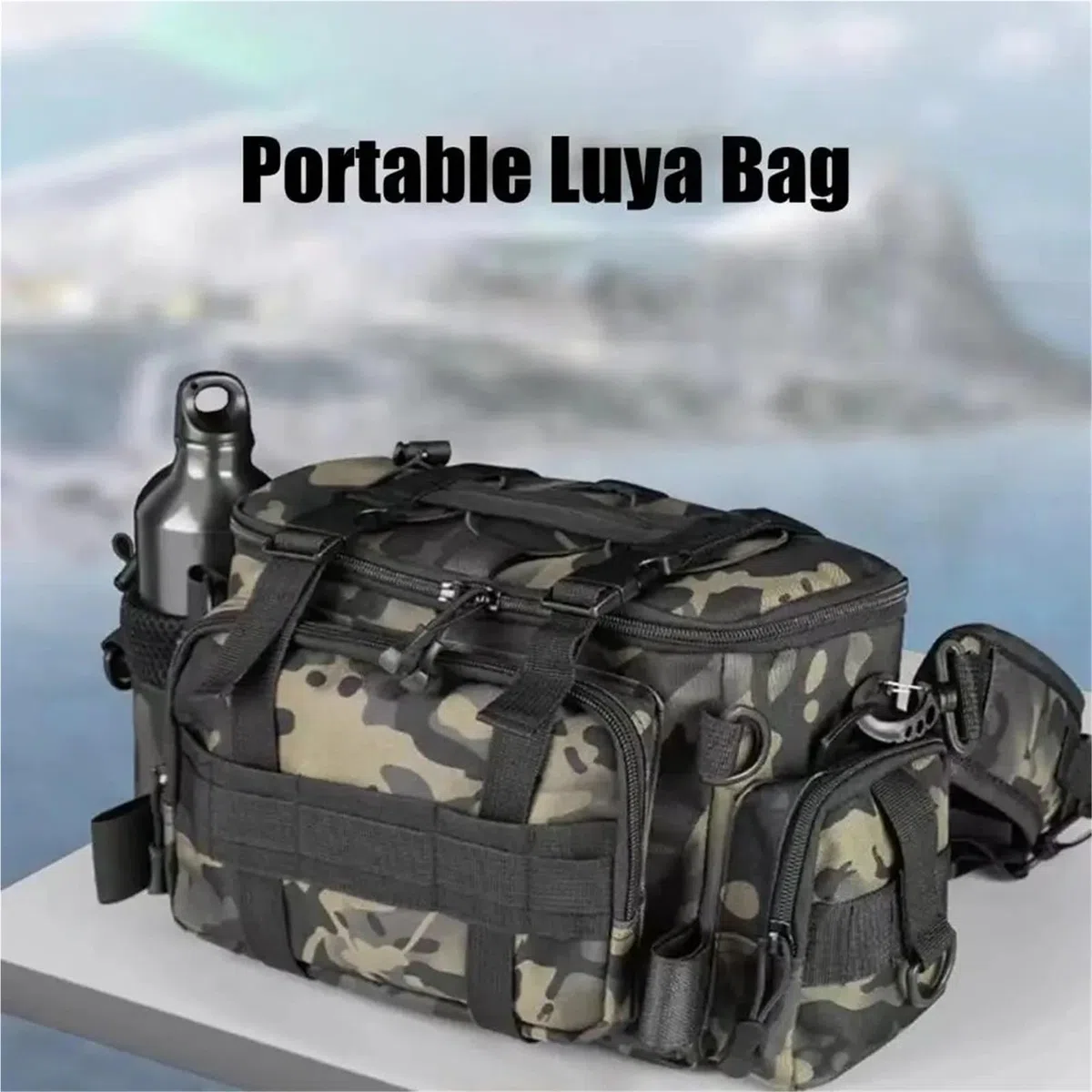 Borsa per Canna da Pesca Attrezzatura da pesca, borsa a tracolla, portaoggetti, portacanna portatile, sportiva for esterni, a volo(B - Dark Night)