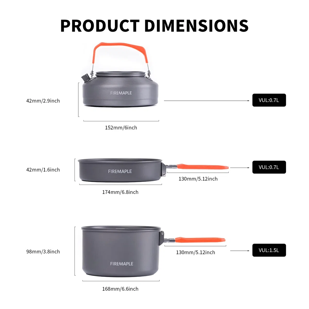 Fire-Maple Feast 2 Pentole Set da Campeggio Utensili da Cucina con Padella, Bollitore, Ciotole Spugna Cottura Kit per Ourdoor Backpacking, Campeggio Escursione Orange