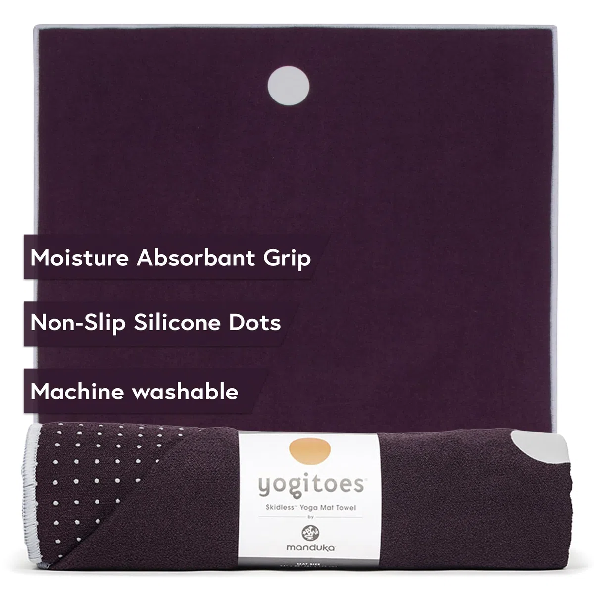 Manduka Yogitoes - Asciugamano da yoga con fondo antiscivolo in gomma, ad asciugatura rapida, per yoga, pilates, esercizio fisico, 190 cm