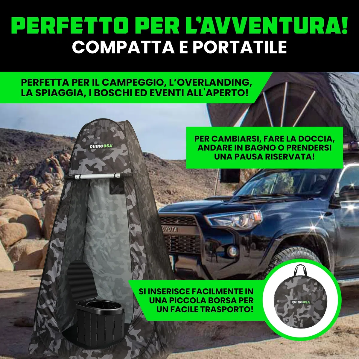 Rhino USA Tenda portatile pop up per cambiare privacy, doccia da campeggio all'aperto, toilette da campeggio, riparo dalla pioggia per spiaggia e campeggio, leggera e robusta, installazione istantanea