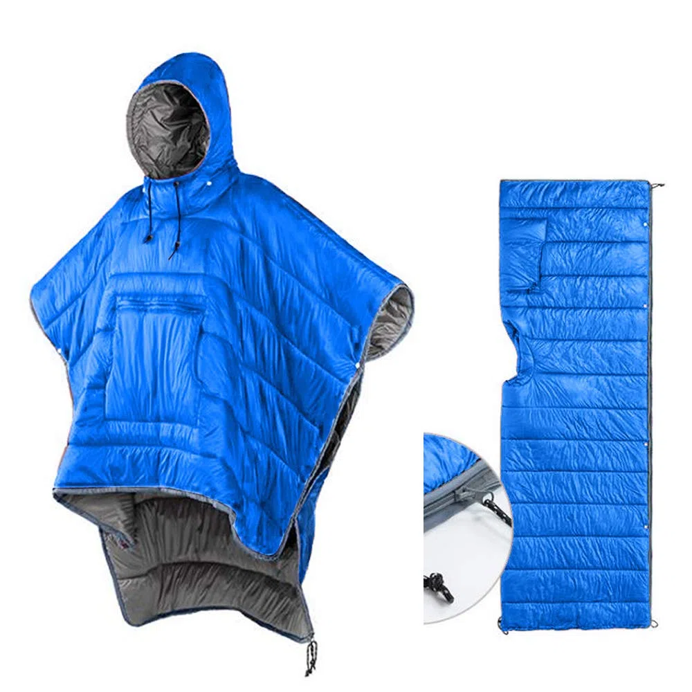 Sacco a pelo mantello invernale da campeggio poncho indossabile coperta con cappuccio pigro trapunta coperta da salotto giacca calda per uomo donna