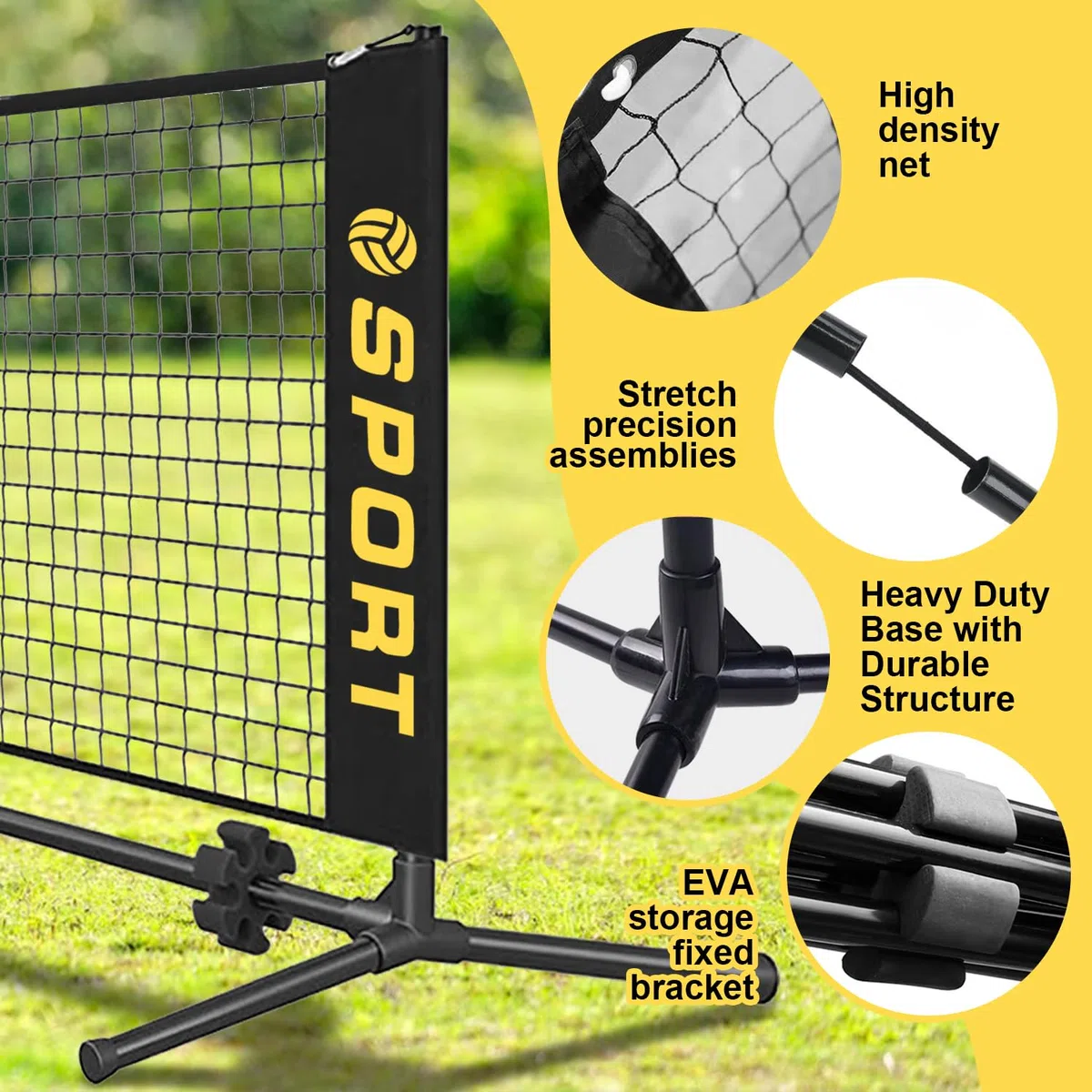 Mini rete da tennis portatile da 3 m con palla da pallavolo in gomma, pompa e borsa per il trasporto. Altezza regolabile 7,8 m, per rete da badminton, rete da pallavolo, rete da calcio, rete