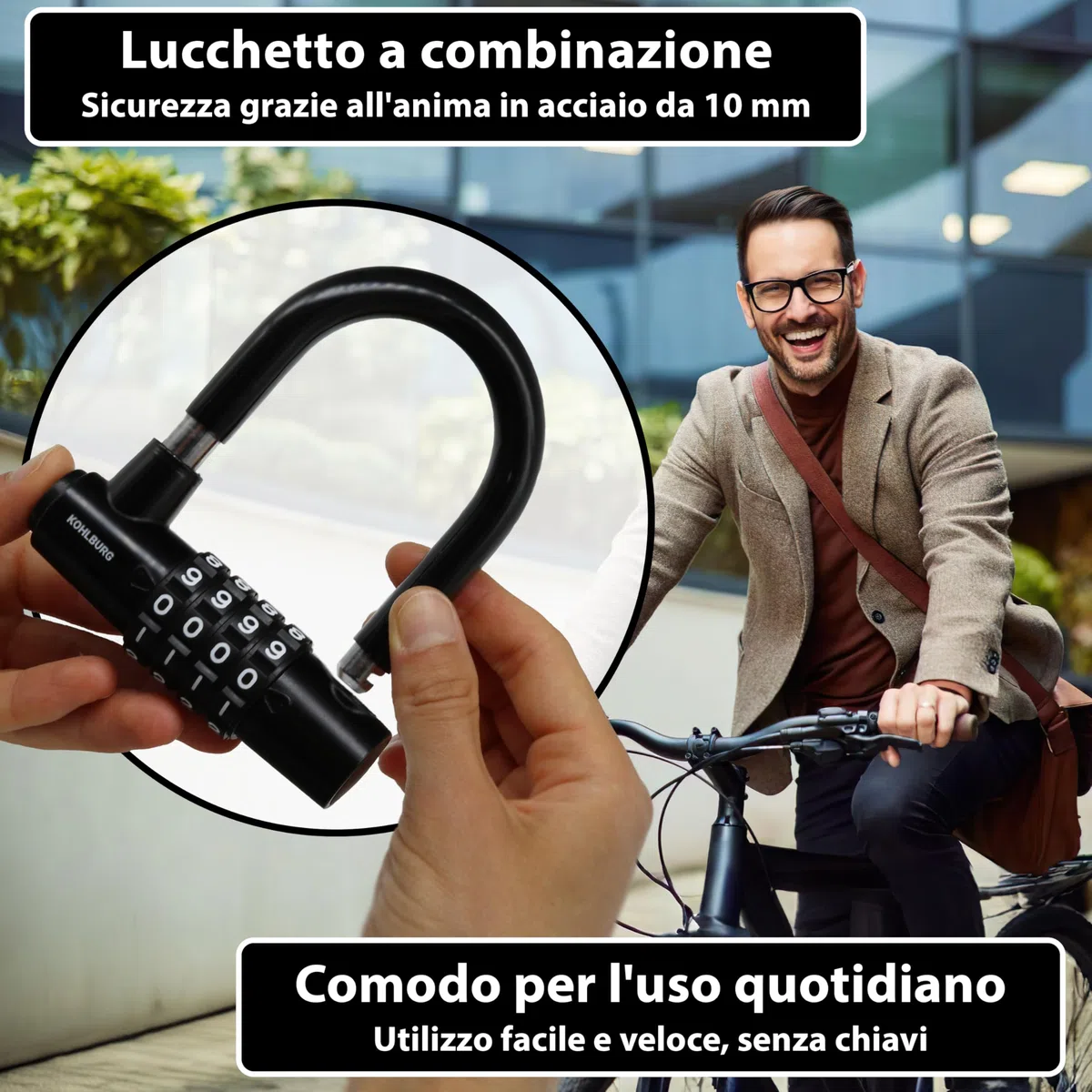 KOHLBURG Lucchetto a cavo 5 m con combinazione numerica – Antifurto in acciaio rivestito per bici, mobili da giardino, moto e barca Antifurto a cavo 5 metri