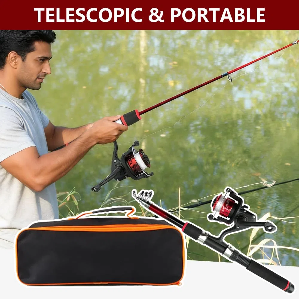 1,8M Canna da Pesca Bambino, 2 Set Iniziale di Canna da Pesca per Bambini, Set Completo di Canne da Pesce Telescopica con Mulinello, Esche, Filo, Ami, Kit Portatile per Principianti Bambini