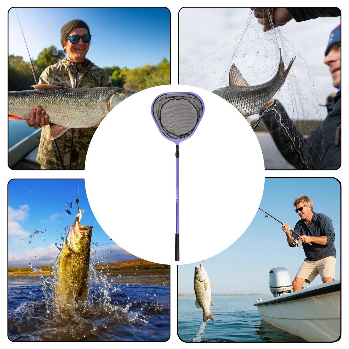 Guadino da pesca Attrezzatura Telescopica a Rete a Maglie con Lenza | Retino da Bass per Kayak, Barca, Stagno, Lago, Acqua Salata, Trota, Persico Trota e Pesce Gatto