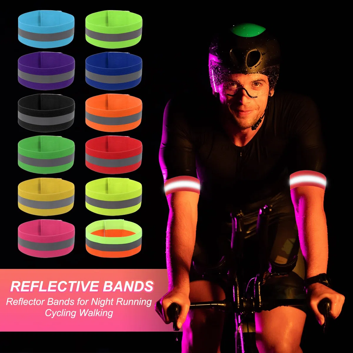 PATIKIL Bande riflettenti per polso/braccio/caviglia/gamba, bande riflettenti ad alta visibilità, cinghie di sicurezza per corsa notturna e ciclismo