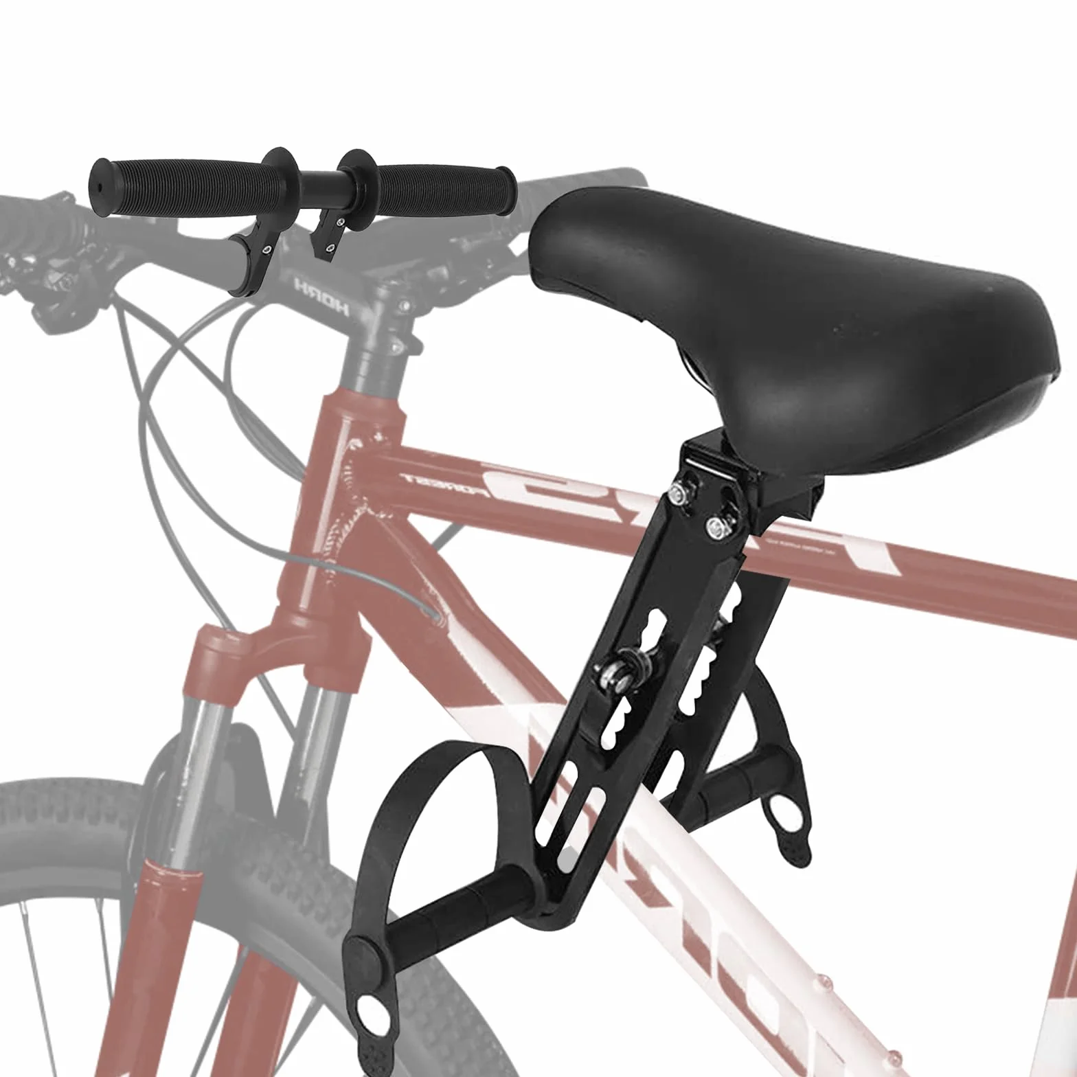 PORFOYO Seggiolino anteriore per bicicletta per bambini, per mountain bike, anteriore con pedale e manubrio, per bambini, portatile, da 2 a 5 anni (A)