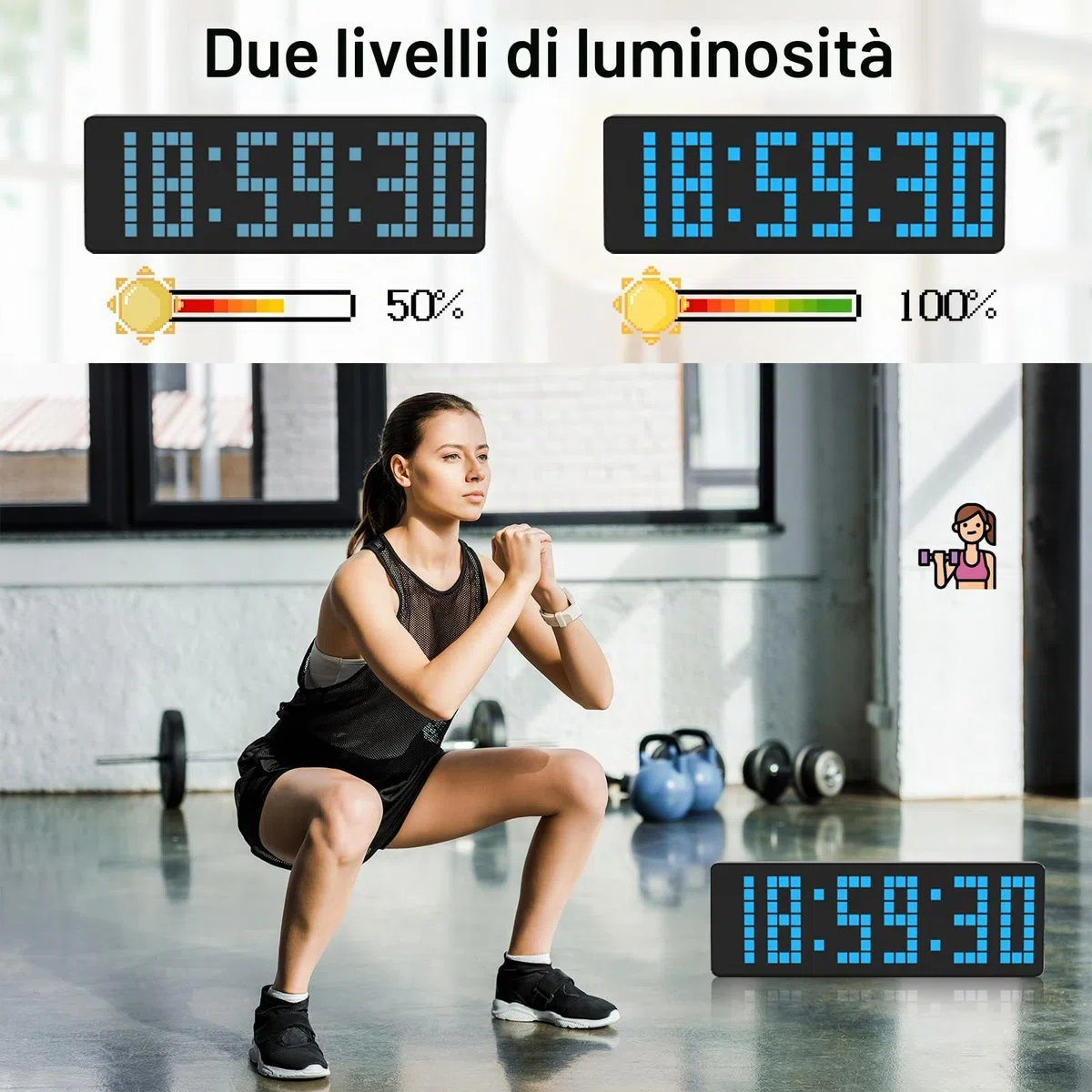 Timer Palestra, Orologio Palestra Digitale da 13,2" LED Orologio da Parete Digitale Grande con Conto alla Rovescia/Cronometro per Allenamento per Uso Interno ed Esterno Casa Esercizi Sportivi (Blu)