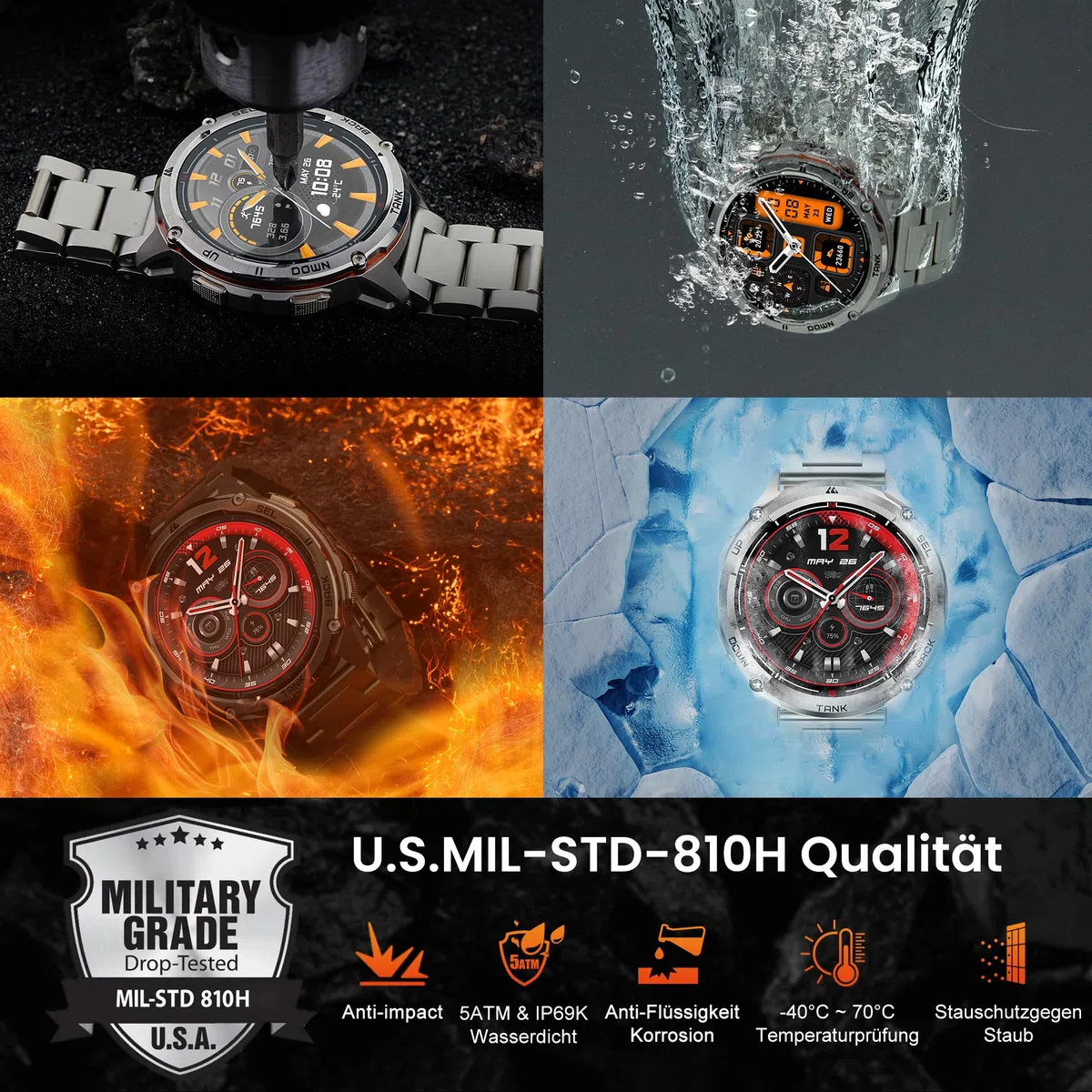 KOSPET TANK T3 ULTRA 2 Smartwatch Uomo Rugged Con GPS, Schermo AMOLED 1,43" | Autonomia 15 Giorni, Impermeabile 5ATM e IP69K, 170+ Modalità Sportive, Compatibile Android & iPhone Doppie cinghie