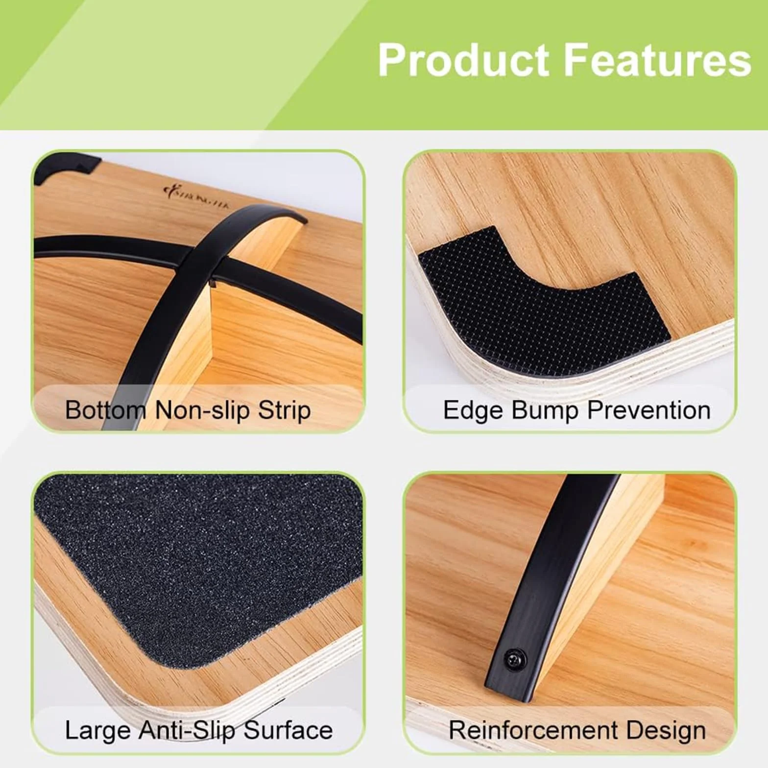 StrongTek Balance Board professionale in legno, Rocker Board, accessorio da scrivania in legno, tavola di bilanciamento per sotto la scrivania, rullo antiscivolo, forza del nucleo, stabilità, tavole
