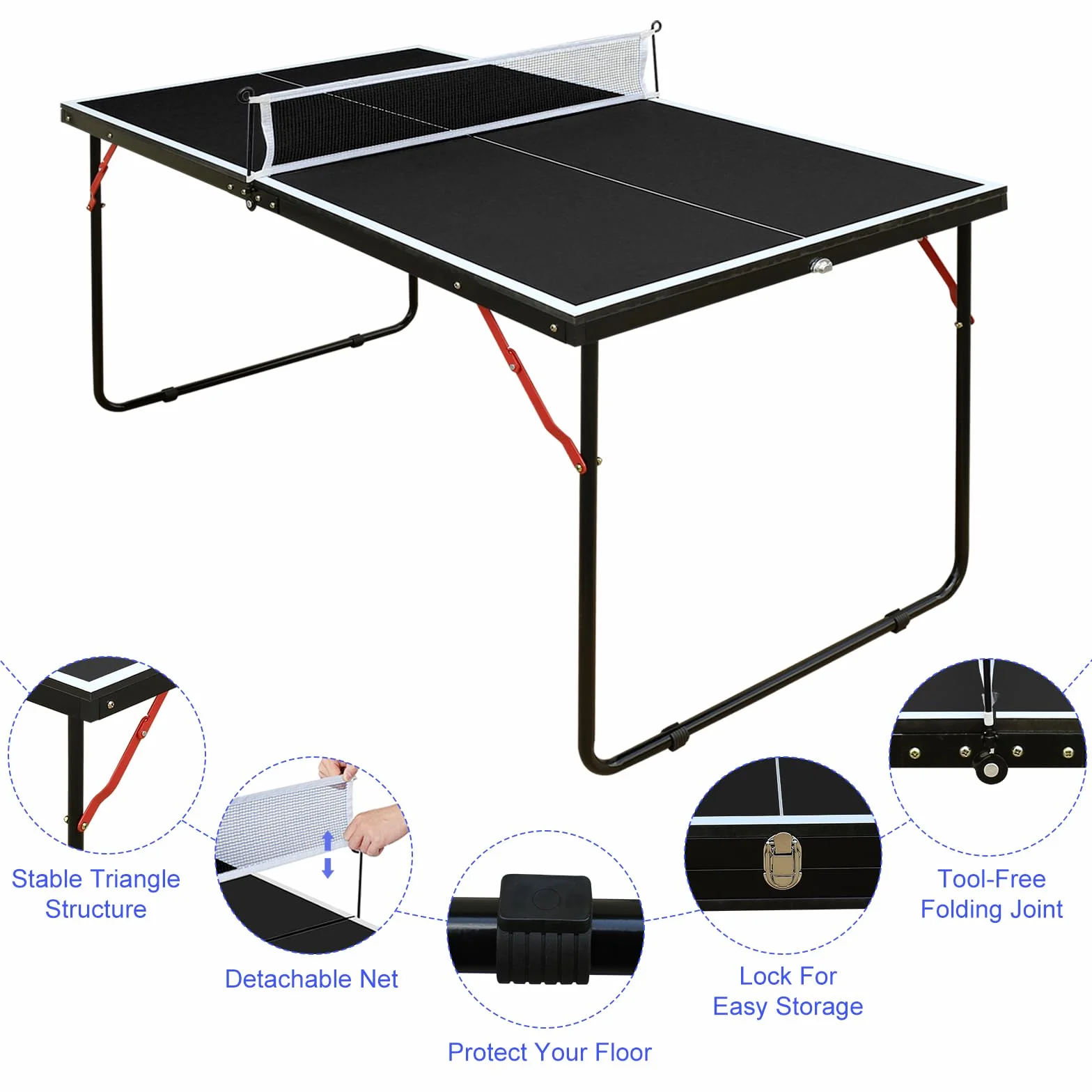 Tavolo da Ping Pong Pieghevole in MDF, Interno ed Esterno, Nero, 137.2 cm