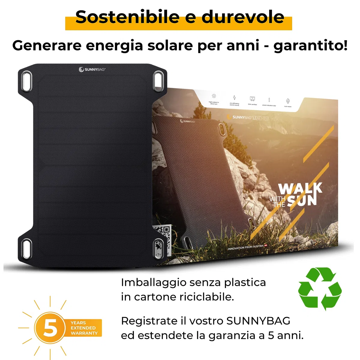 Sunnybag Leaf Mini | Caricatore solare portatile con potenza di 5 Watt | Ricarica ecologica con energia solare in viaggio | Ultra-leggero e impermeabile | Porta USB | Caricatore per telefono