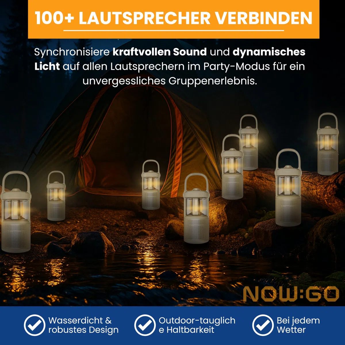 Lantern Speaker Felix 2 – Altoparlante Bluetooth ispiratore con luce, altoparlante esterno, lampada LED per esterni, lanterna da campeggio, altoparlante Bluetooth, per attività all'aperto