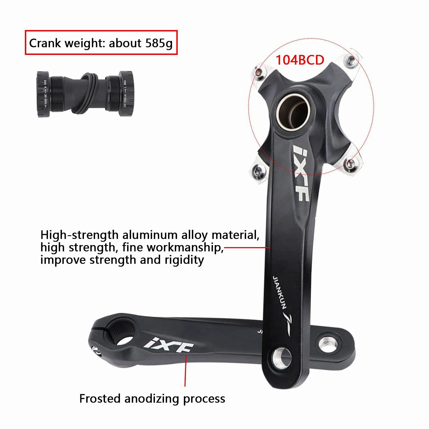ENGWE MTB Guarnitura per Mountain Bike Cava Integrata Pedivella Modificata Singolo Disco 32T 34T 36T 38T