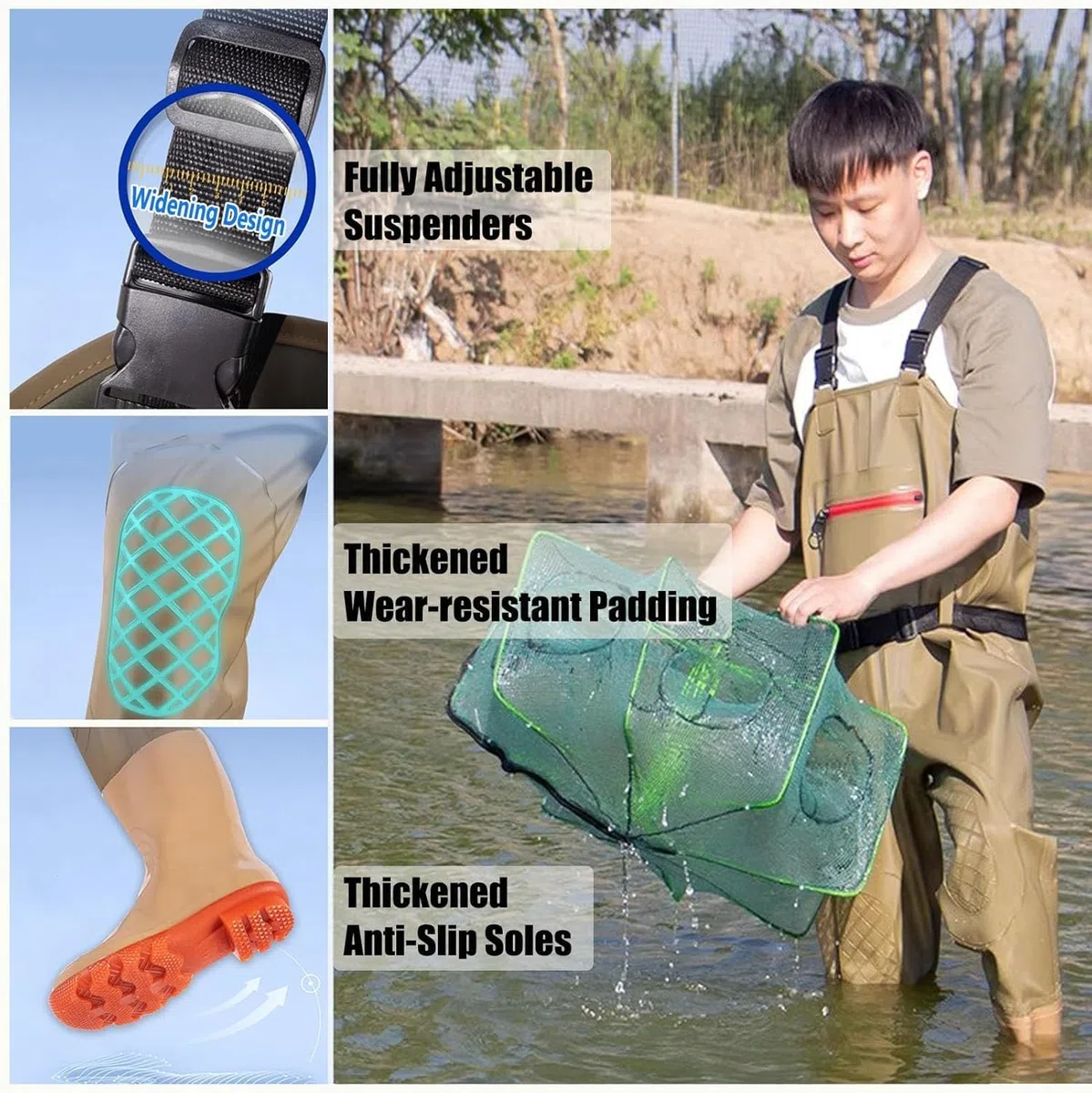 EPANO LXXW Waders Pesca Scarponi da Pesca Unisex Leggeri, Abbigliamento Impermeabile in Nylon for Il Surf, Pantaloni in Piuma for Escursioni in fattorie e torrenti(Black,7)