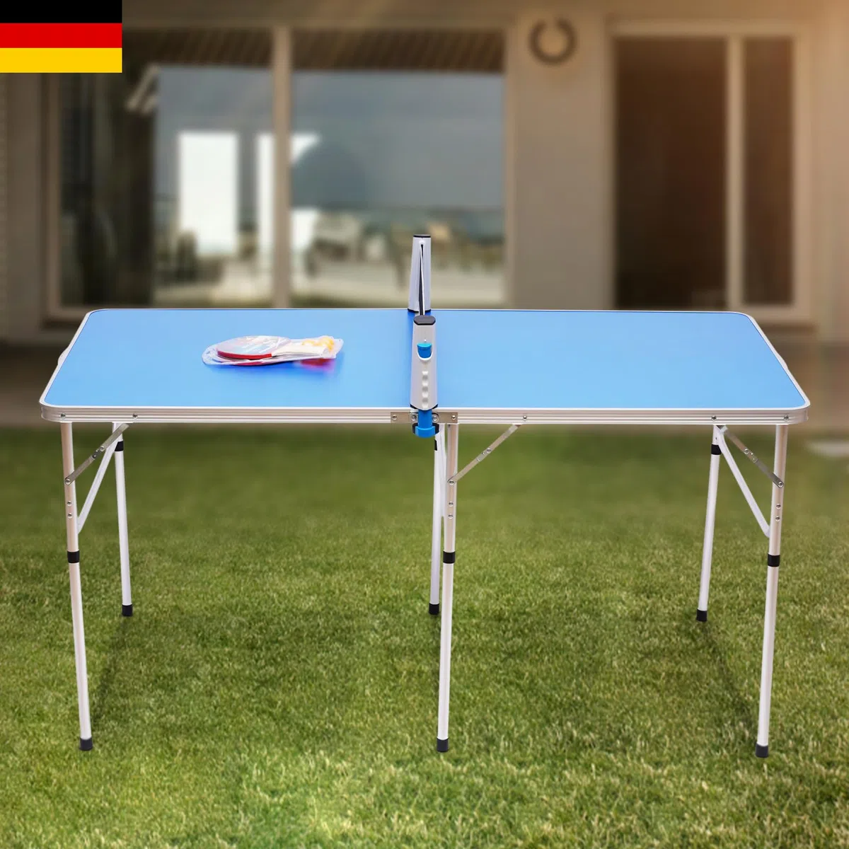 Tavolo da ping pong di medie dimensioni, pieghevole, con rete, 2 racchette, 3 palline, per giochi interni ed esterni, 152 x 76 x 76 cm