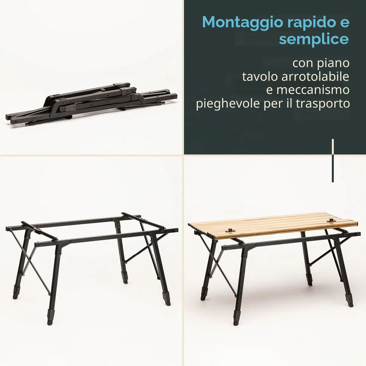 Skandika Tavolo pieghevole in alluminio Jamsa/Pikku - max 50 kg | Tavolo per balcone, terrazza, campeggio, giardino (Pikku (90 x 51,5 cm, ottica in legno))