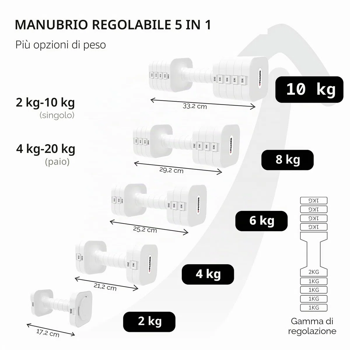 Passer Set di manubri Regolabili 4/8/12/16/20 kg, Manubri con Regolazione Rapida di Peso per Donne e Uomini, Attrezzatura per Palestra casa, Ideali per Allenamento di Forza, Allenamento all'aperto