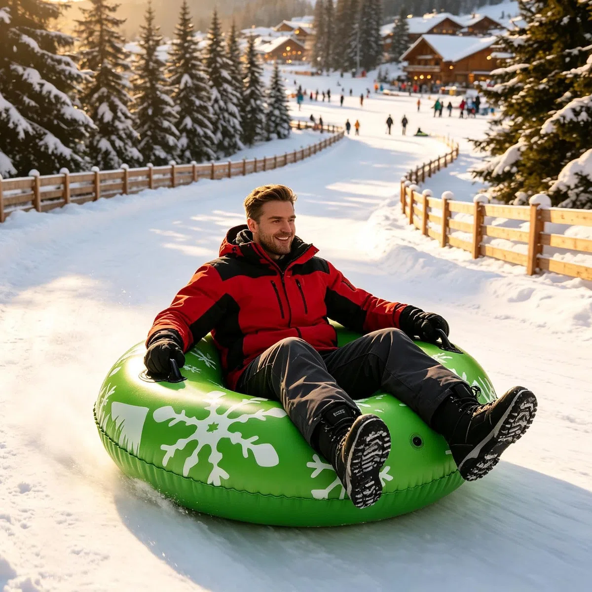 Slittino da neve 90 x 90 cm, impugnatura ergonomica antiscivolo | Tubo da sci gonfiabile per donne, uomini, ragazze, Natale, all'aperto, fiume e lago congelati, sci