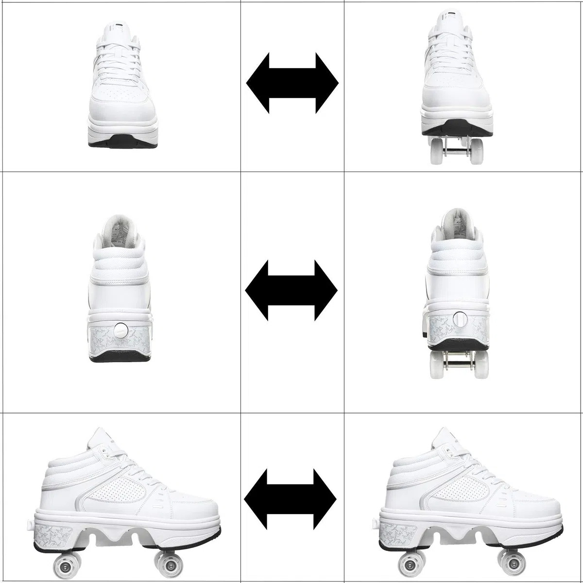 Multiuso 2 in 1 Pattini A Rotelle Scarpe,Pattini Rotelle Regolabili A 4 Ruote Pattini con Luce LED per Donna Uomo, Pattini A Rotelle Scarpe da Tennis,EUR36