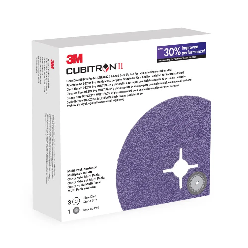 3M Cubitron II Fibre Disc 982CX Pro, 36+, disco scanalato con imbottitura di backup a coste, 115 mm