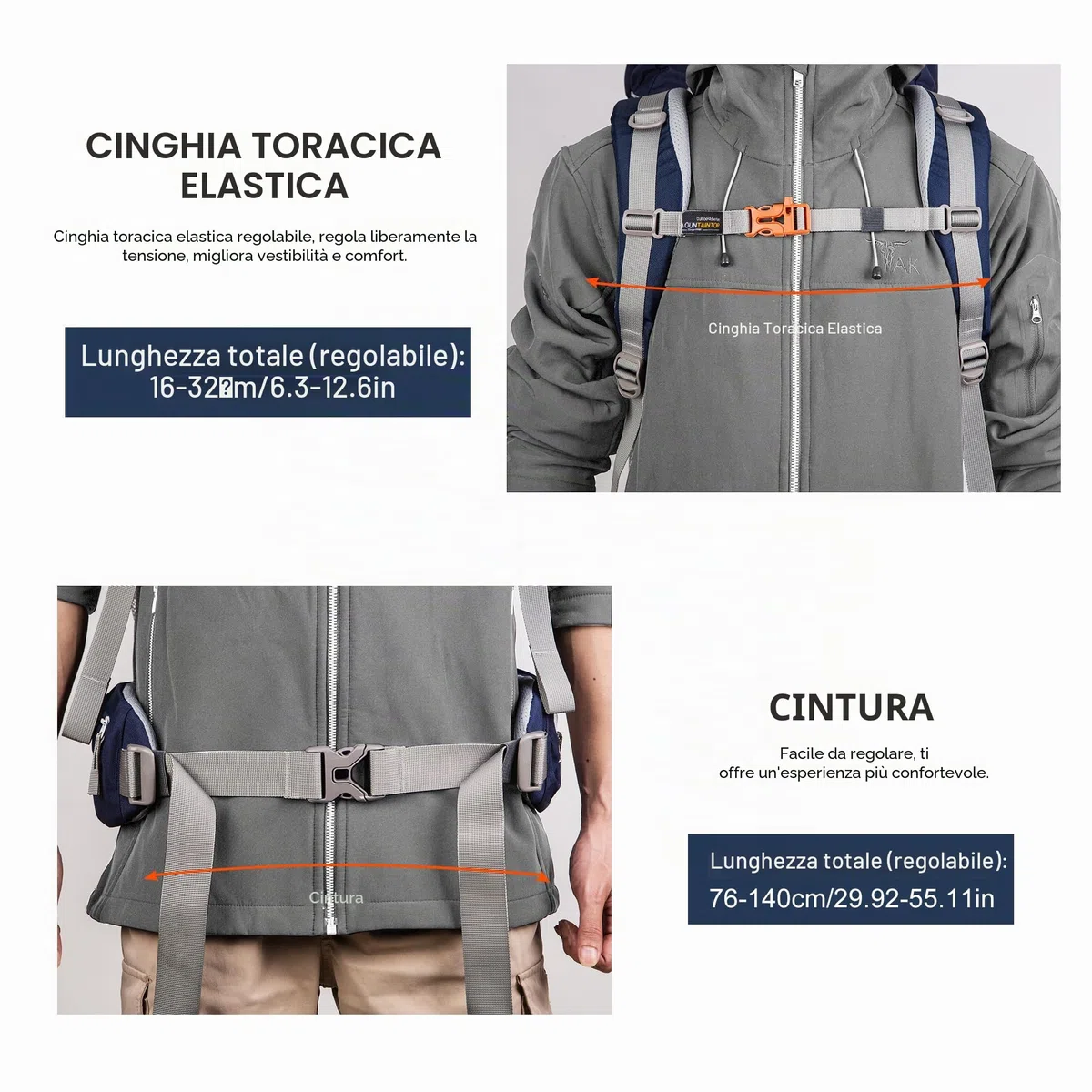 MOUNTAINTOP 70L Zaino da Trekking Donna e Uomo Zaino da Campeggio Impermeabile Zaino Escursione Unisex con Copertura di Pioggia per Viaggio, Hiking, Montagna, Alpinismo