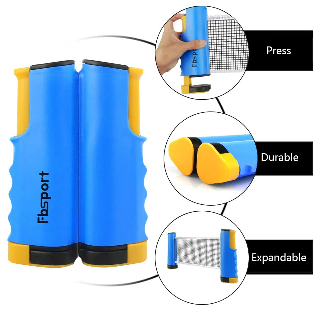 FBSPORT Set da ping pong, set portatile da ping pong con rete retrattile, racchette, palline e borsa per il trasporto, per giochi interni ed esterni