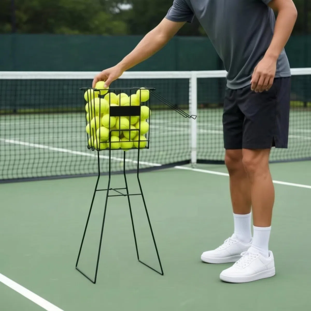 Carrello Raccogli Palline da Tennis Carrello Raccattapalle Cestino Portapalline Carrello da Campo in Ruote Scorrevoli Capacità Circa 72 Palline Adatto per Allenamento Coaching Campi Sportivi