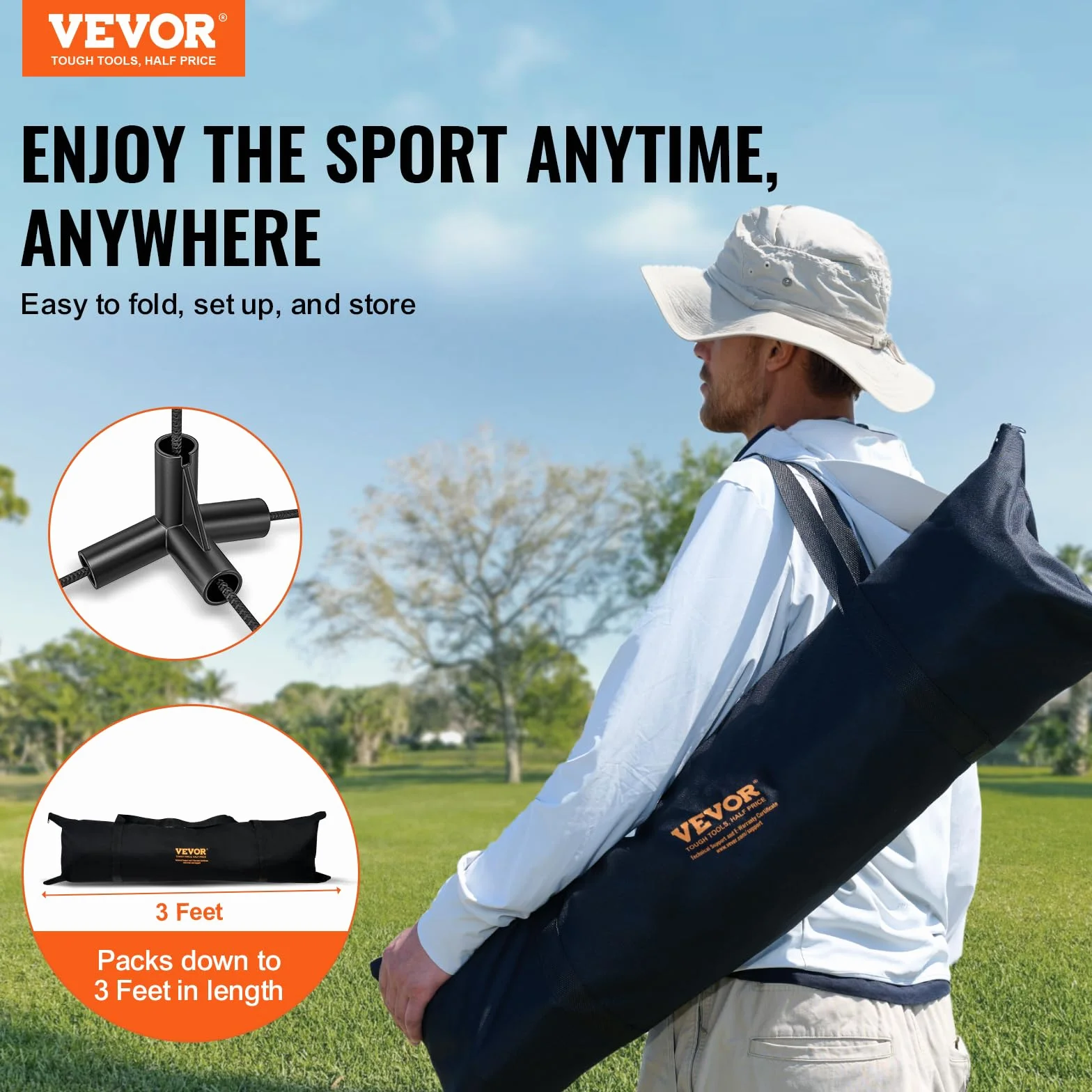 VEVOR Rete da Badminton Pallavolo Tennis, Set di Rete Nylon Portatile, Regolabile Altezza, Rete Pickleball Pieghevole, Facile da Installare con Pali Borsa, Uso Interno Esterno, 606 x 155 x 103 cm