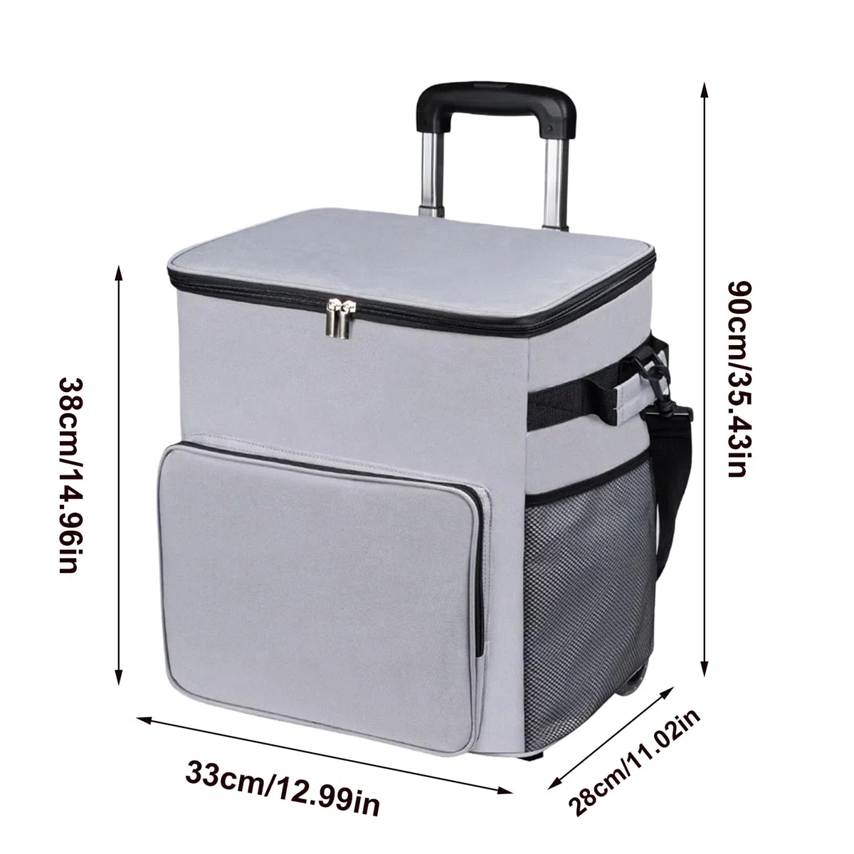 Borsa termica con ruote, morbida borsa termica con ruote, borsa termica morbida con manico, 35 l, borsa termica da viaggio per esterni, patio, picnic, campeggio