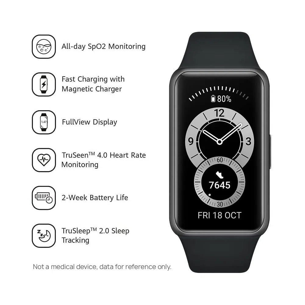 HUAWEI Band 6 Smart Band Fitness Tracker, Touchscreen AMOLED 1.47” a Colori, Monitoraggio Battito Cardiaco, Sonno, Saturazione dell`Ossigeno, Resistente all’Acqua, Graphite Black