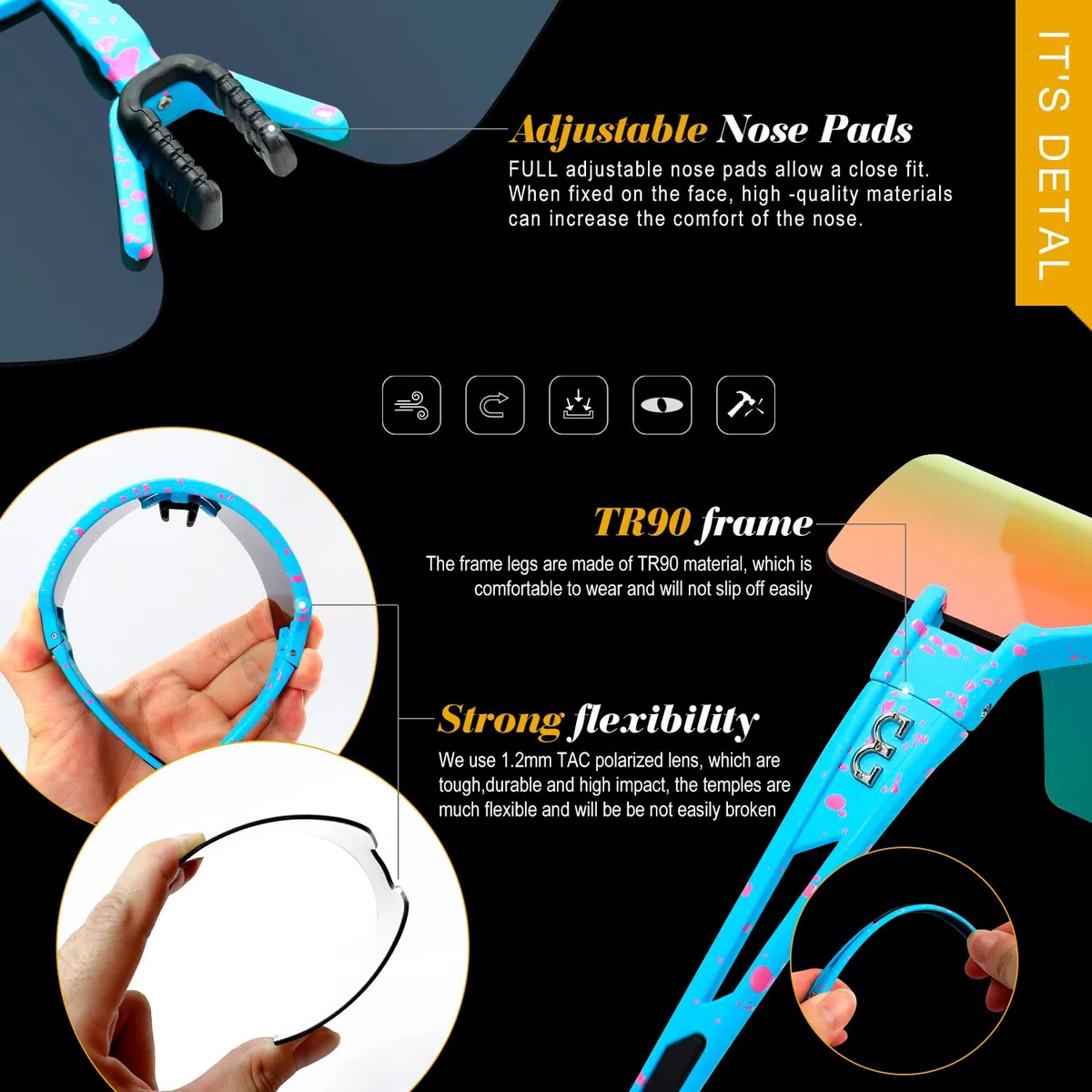 AVV Occhiali da ciclismo polarizzati, occhiali da sole sportivi, protezione UV400, pesca, guida, corsa, occhiali da sole da baseball per uomini e donne