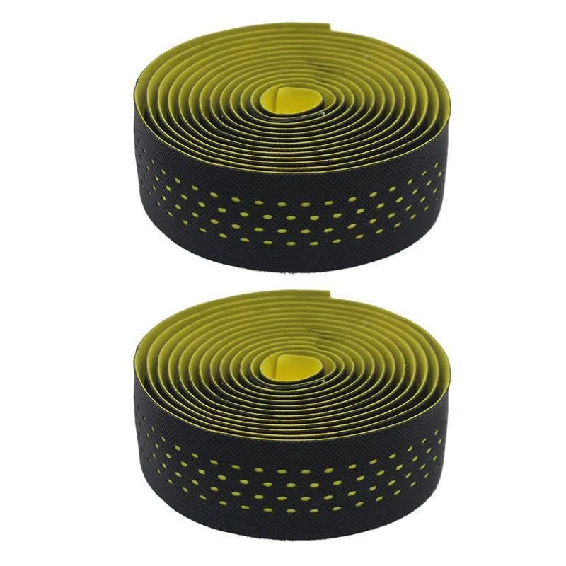 2 Rotoli Nastro Manubrio Bici da Corsa, Antiscivolo in Pelle PU e EVA, Ammortizzante e Traspirante, con Tappi Manubrio e Strisce Adesive, 215 x 3 x 0,3cm(Yellow)