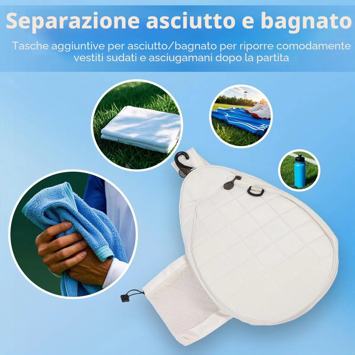 Ejoyous Borsa da Tennis, Borsa da Tennis Borsa per Racchetta da Tennis Zaino da Tennis Leggero Borsa a Tracolla Imbottitura in Schiuma di Grande capacità Pagaia per Pickleball