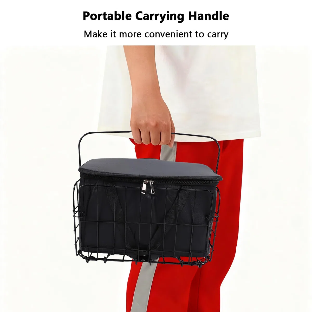 Kit cestino anteriore per bicicletta, a sgancio rapido, in metallo, staccabile, con borsa rimovibile per generi alimentari, animali domestici, biciclette