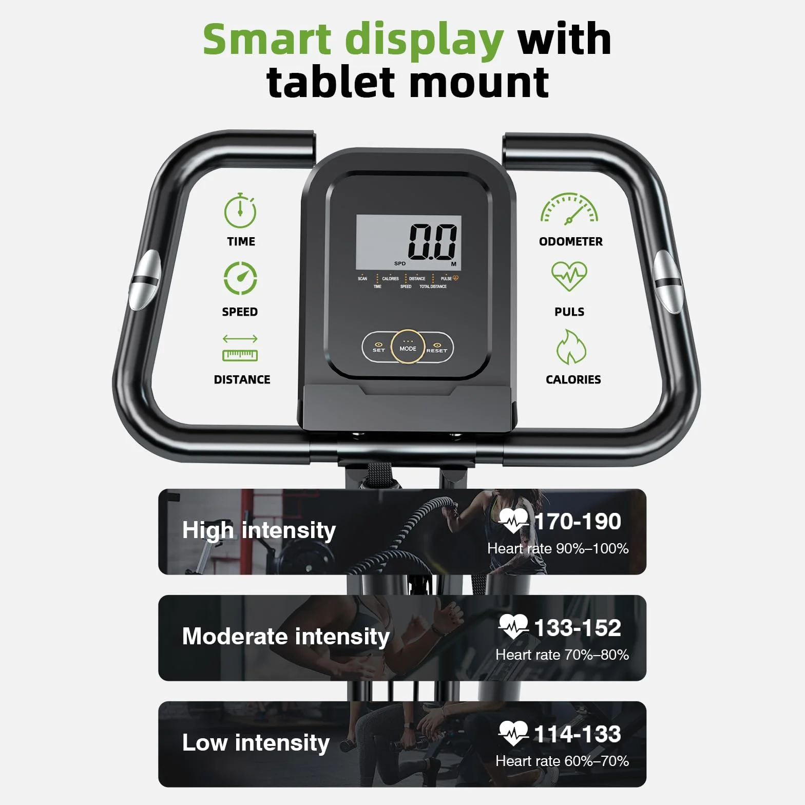 Cyclette Pieghevole da Casa 4 in 1, Bicicletta magnetica pieghevole, Resistenza magnetica regolabile a 8 livelli, monitor LCD e sensore di frequenza cardiaca.
