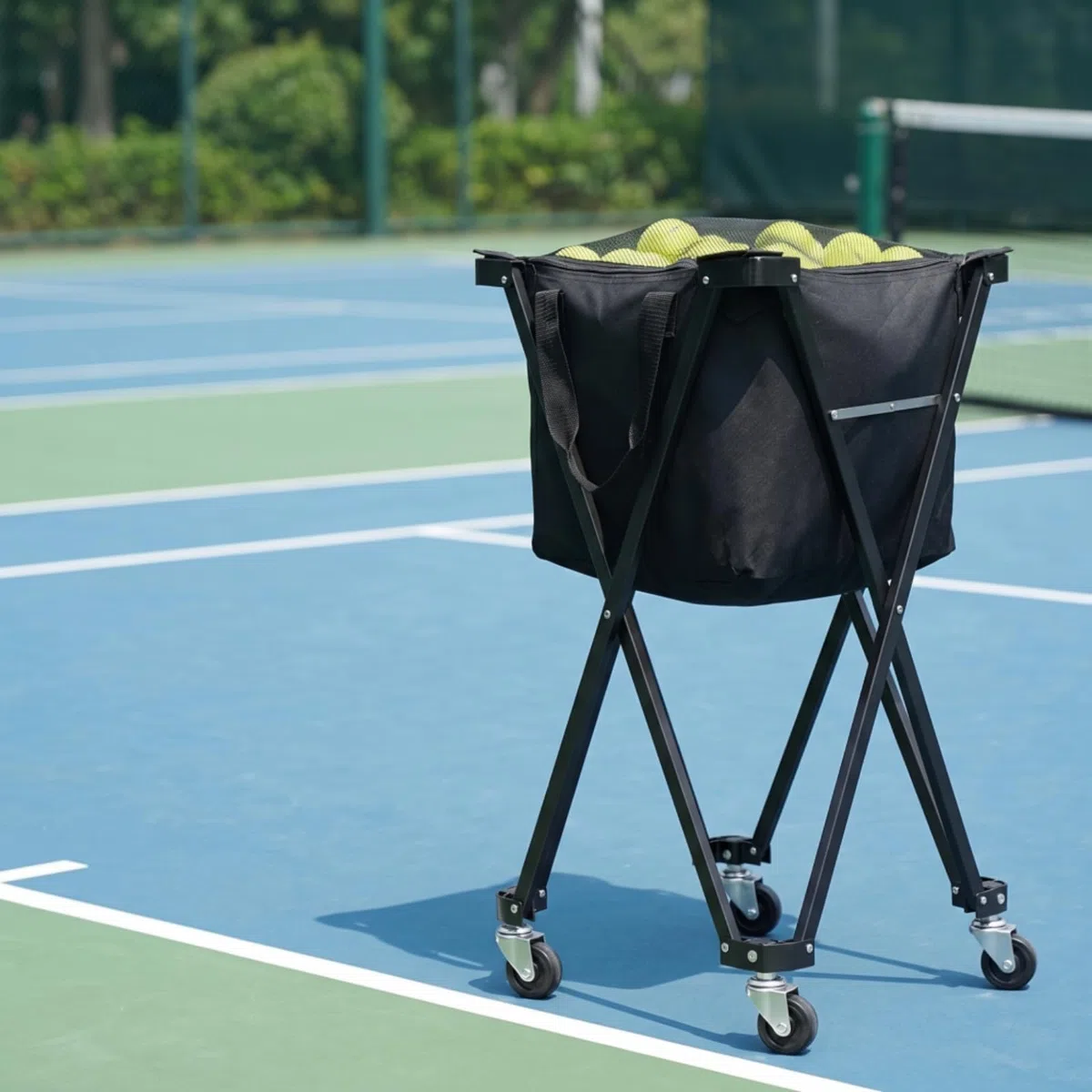 Carrello Porta Palline da Tennis Pieghevole Leggero Cestino Resistente Contenitore per Allenamenti, Tennis Cart Silver