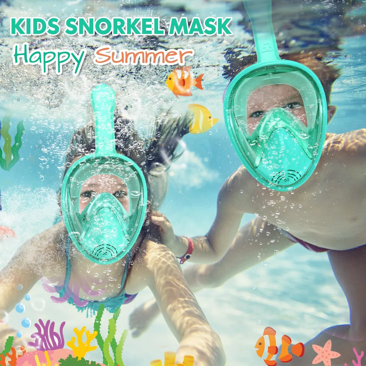 Maschera da snorkeling per bambini da 2 a 14 anni, con supporto per fotocamera, vista panoramica a 180 gradi, set anti-appannamento e anti-perdite