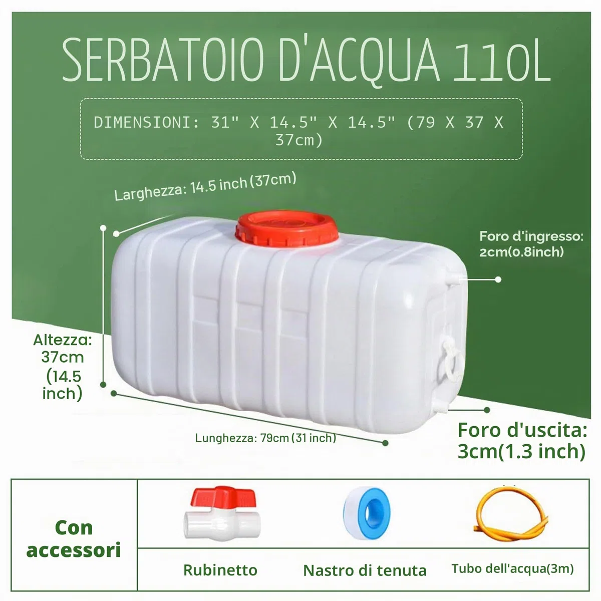 Tanica per Acqua da Campeggio in Plastica Grado Alimentare, Secchiello Serbatoio per Acqua con Rubinetto Deposito D'Acqua per Pesca, Feste, Camper(Size:110L,Color:bianco)