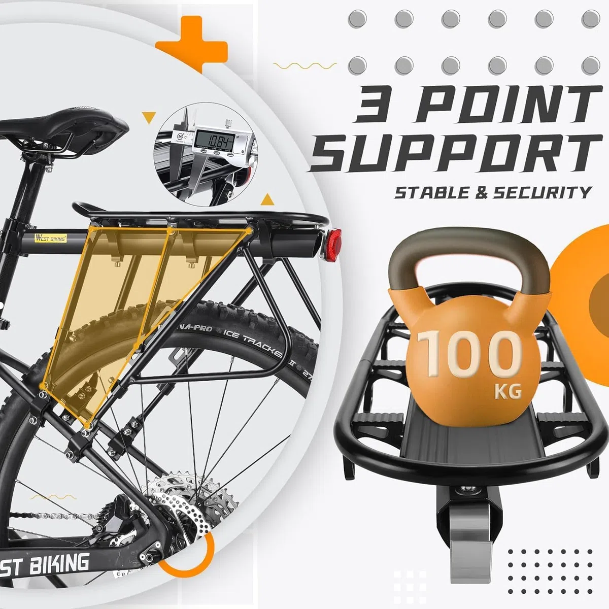 West Biking, portapacchi da bici, capacità 140,6 kg, solido cuscinetto universale regolabile, con poggiapiedi
