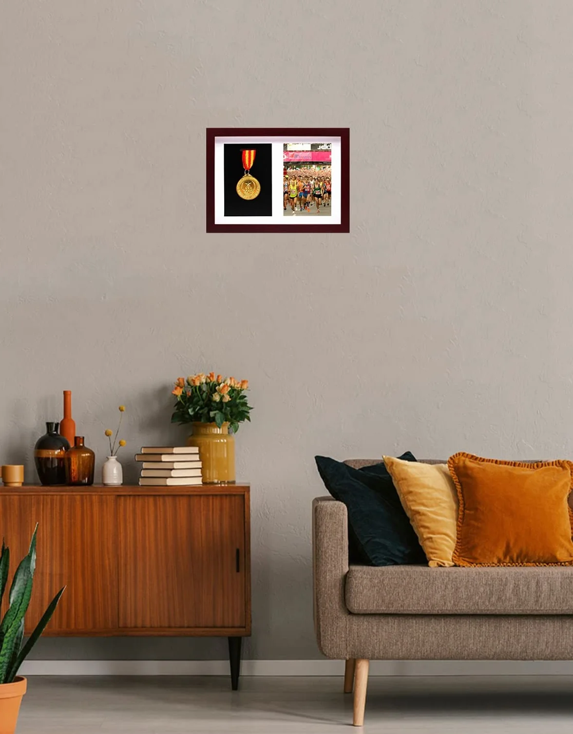 WANLIAN Espositore per medaglie, Cornice Profonda in Legno massello, Mostra medaglie e certificati, utilizzato per visualizzare Giochi Sportivi, maratone, medaglie, certificati e Foto