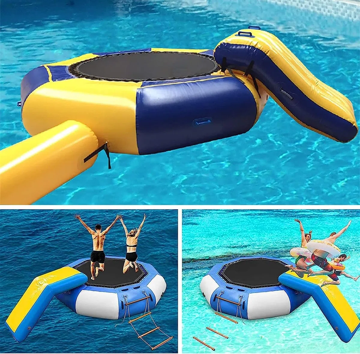 NOWLIN Piattaforma gonfiabile di nuoto dell'acqua del trampolino della spruzzata dell'acqua con scala mobile e scala di sport acquatici, 1.5m/5ft