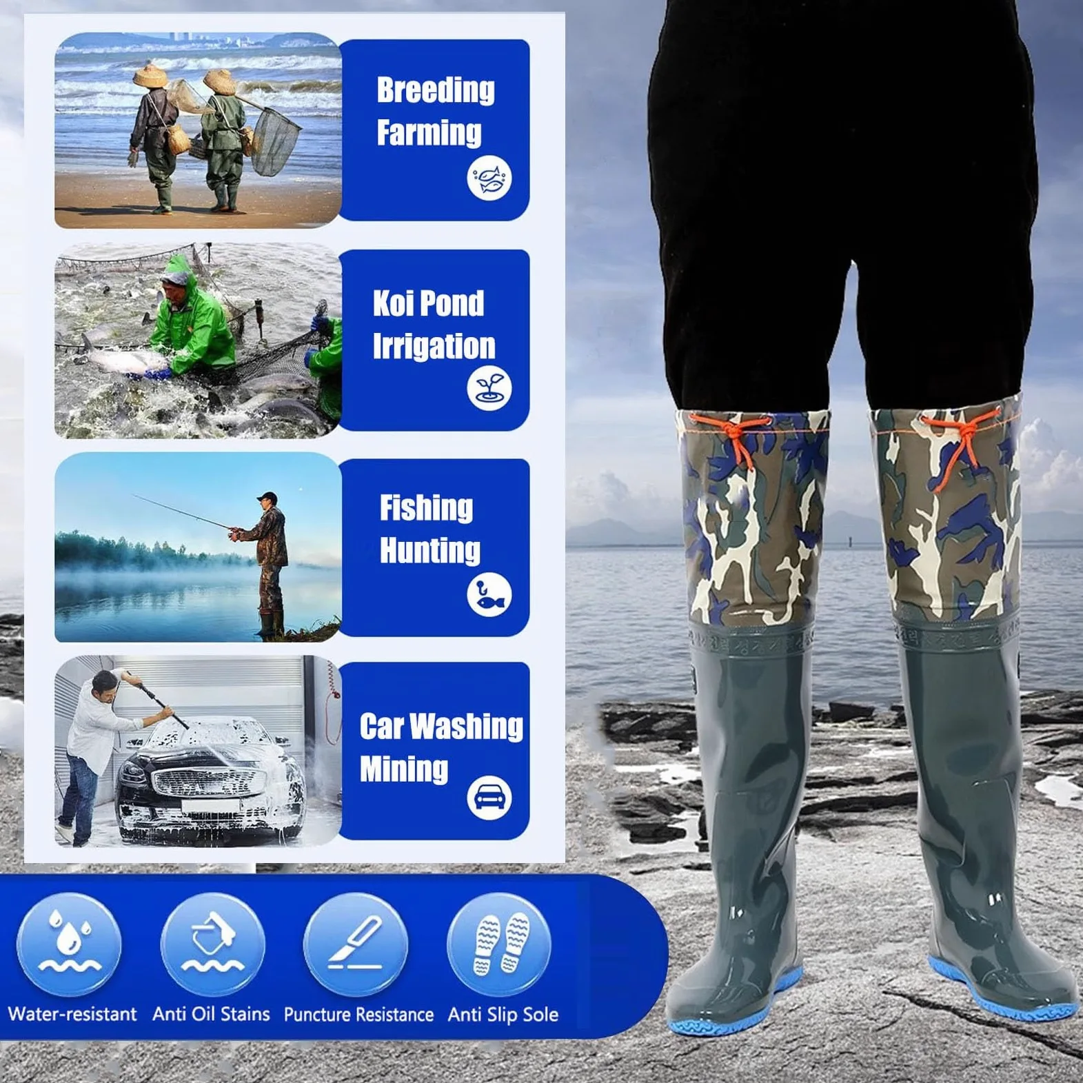 Trampolieri da Pesca | Stivali da trampoliere impermeabili in PVC, trampolieri da pesca, caccia, verde, diverse taglie UK (8,5 UK)