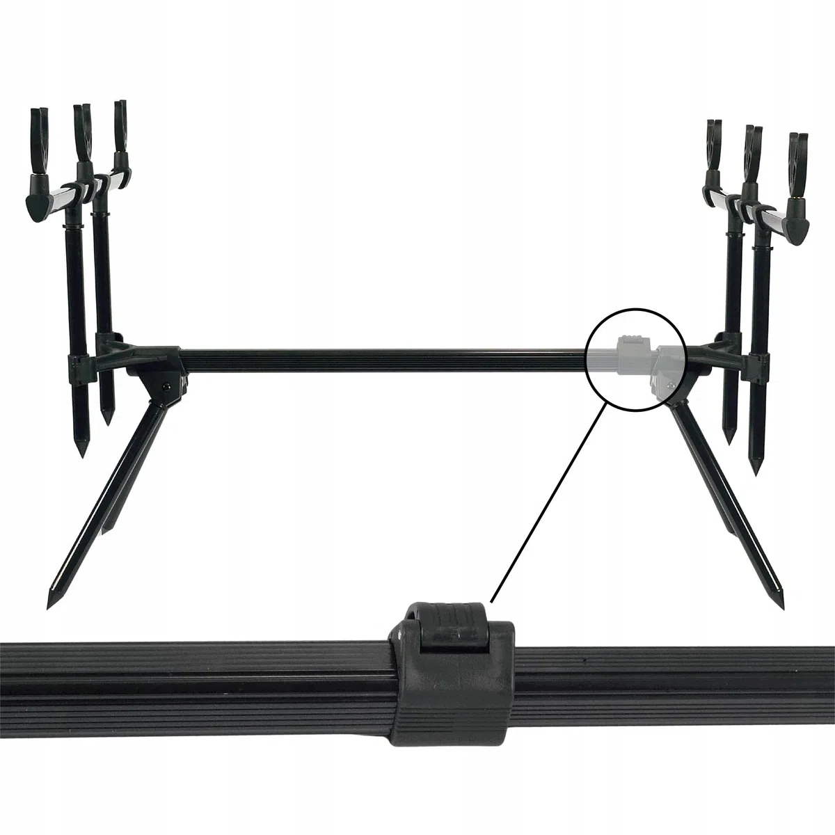 A&N Rod Pod per 3 canne – Supporto per canna da pesca regolabile 75 – 124 cm, robusto supporto per canna da pesca con filettatura universale per indicatore di morso, inclusa borsa per il trasporto