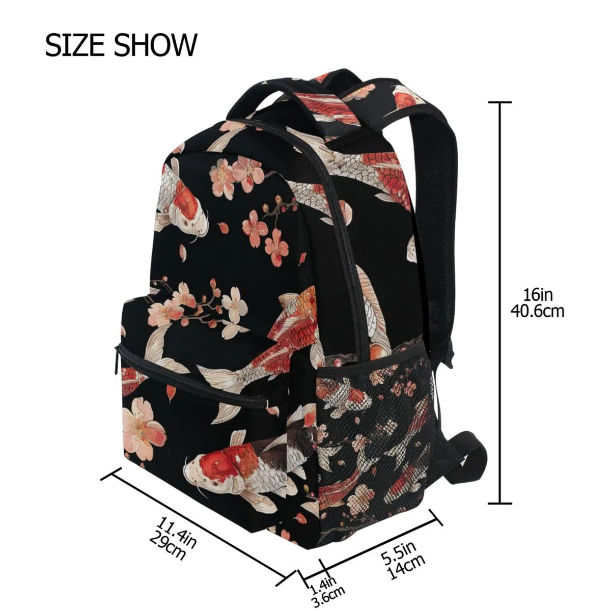 Fiori Di Pesce Koi Elegante Nuoto Zaino Scolastico per Ragazzi Ragazze,Borse per Libri e Studenti Alla Moda