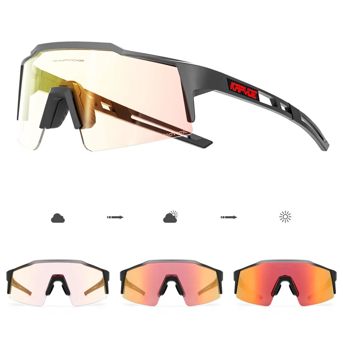 KAPVOE Occhiali da ciclismo fotocromatici UV400 uomo donna TR90 K9023 | Occhiali da ciclismo fotocromatici, UV400 Protezione, Struttura TR90 e supporto interno integrato