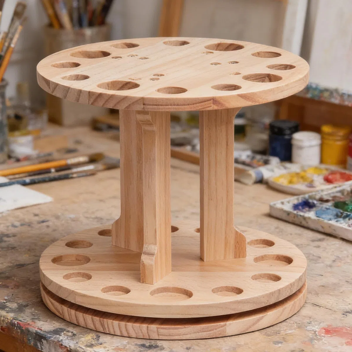 Supporto per canne da pesca Portacanne in legno con rotazione a 360° | Organizer per attrezzatura da pesca per uomo, cantina, capanno, barca, camion, kayak, molo, spiaggia, viaggio,