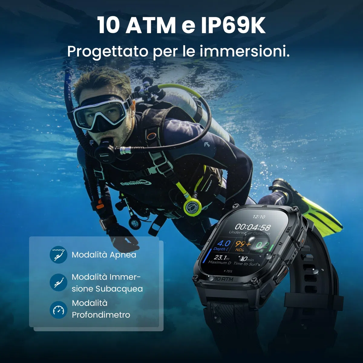 KOSPET TANK M4 Smartwatch Uomo Rugged Acciaio, GPS con Mappe Offline, Display AMOLED 1,96", Impermeabile 10ATM fino a 45m, 180+ Modalità Sportive, Chiamate Bluetooth, Monitor Fitness 24/7