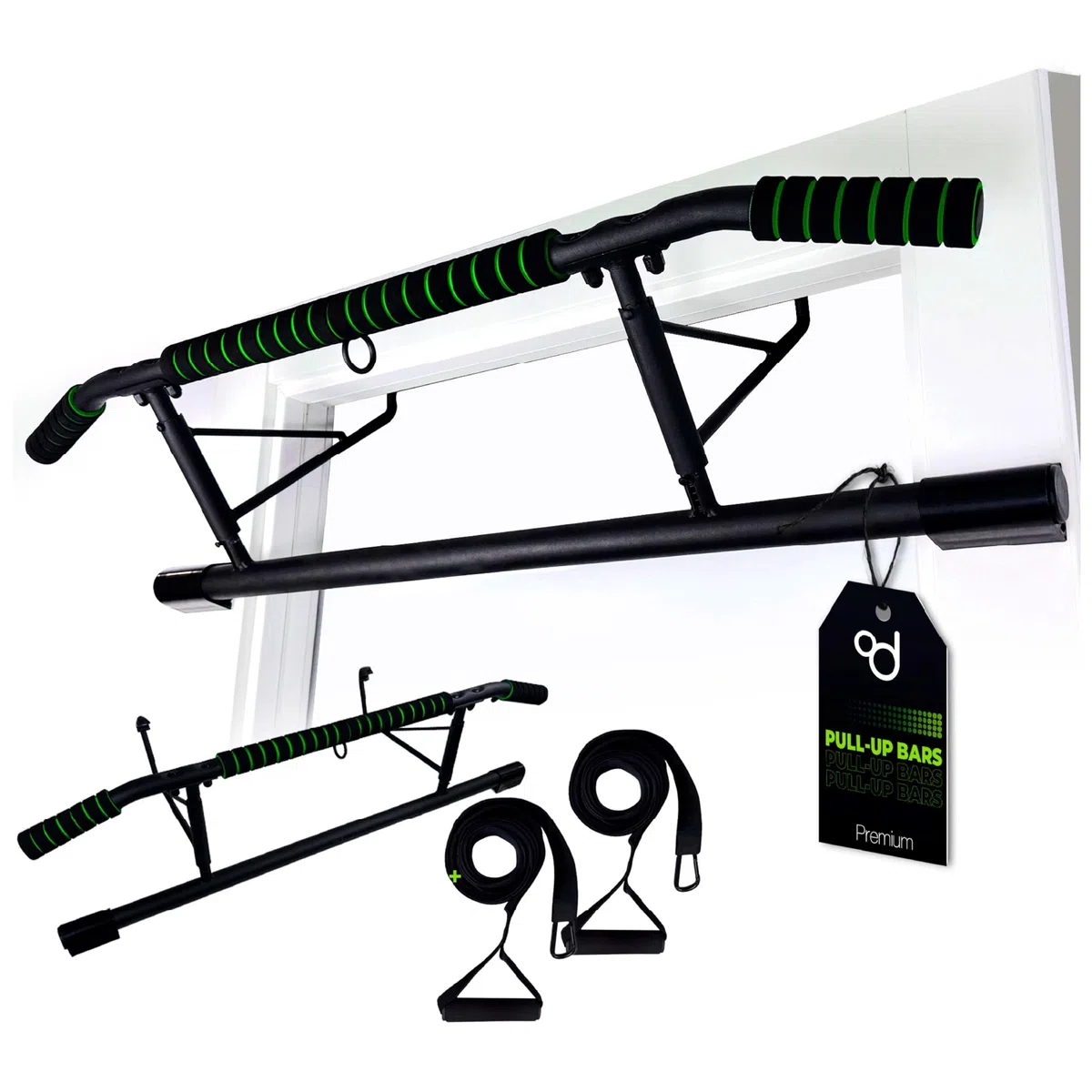 OcioDual sBarra per Trazioni Senza Viti + Cinghie per Allenamento in Sospensione, Barra per Trazioni da Porta Maniglie Elastiche e Antiscivolo in Schiuma, Pull Up Bar Door