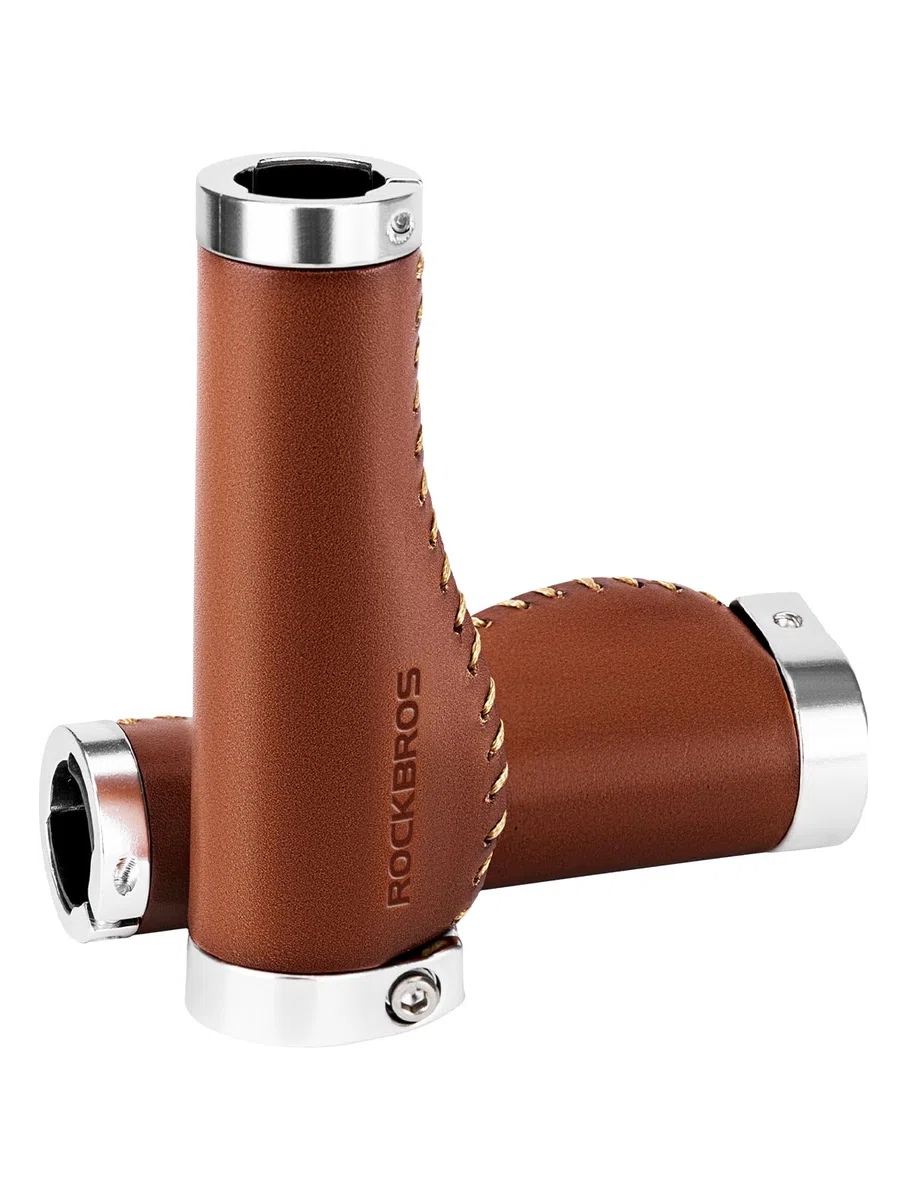 ROCKBROS Manopole per manubrio in pelle, design ergonomico, in alluminio, con doppio blocco, per BMX, Mountain, MTB, Beach Cruiser, scooter, bici pieghevole